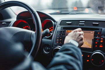 Driver adjusting the volume of a radio inside a car, emphasizing the importance of a pleasant driving experience
