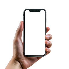 Hand holding transparent iPhone  isolated on transparent background AI generated (1)