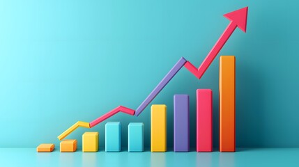 Obraz premium A graph showing an upward trend in sales or growth metrics, with colorful bar charts against a teal background. 