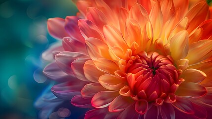 Obraz premium A rainbowcolored chrysanthemum with petals of various colors swirling around it, creating an explosion effect that is both colorful and vibrant. 