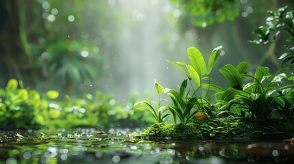 Serenity in Nature: Stream Flowing Through Mossy Forest Photography