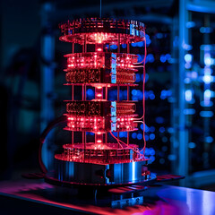 Glowing Quantum Computer Circuit in Dark Futuristic Setting