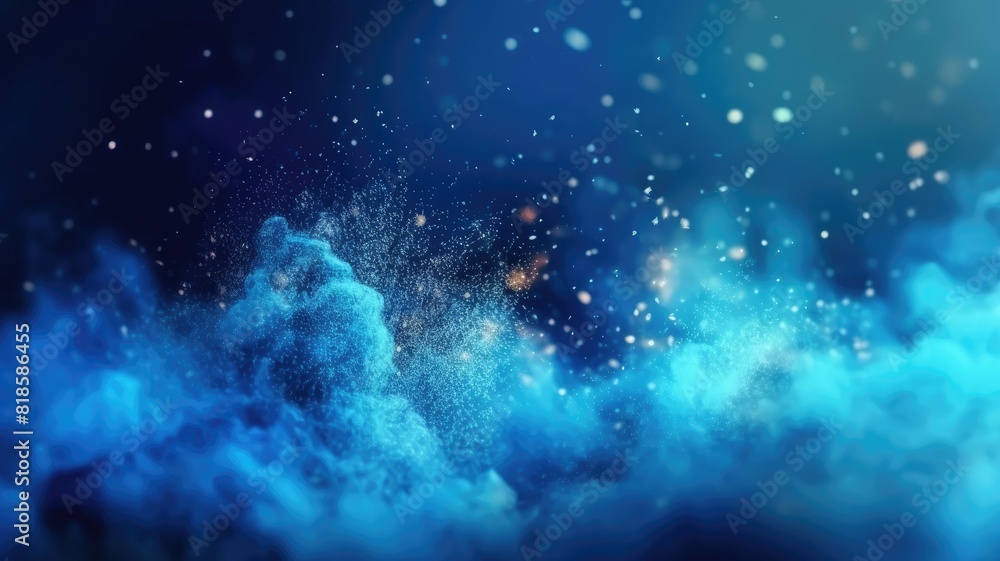 Aufkleber abstract digital artwork of dynamic blue particles with glowing elements and dark background. shiny 