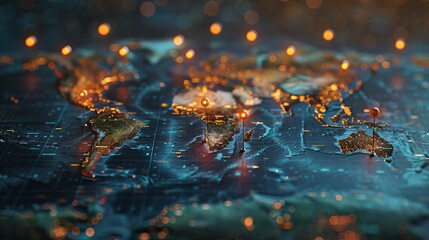 A conceptual image of a digital map with pins marking important locations or travel destinations, representing navigation and exploration.