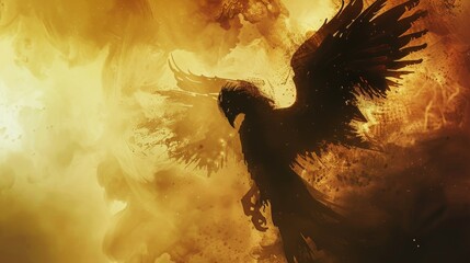 Ethereal silhouette of a harpy, showcasing detailed wings and claws, set against a magical, otherworldly background in a fantasy gaming environment