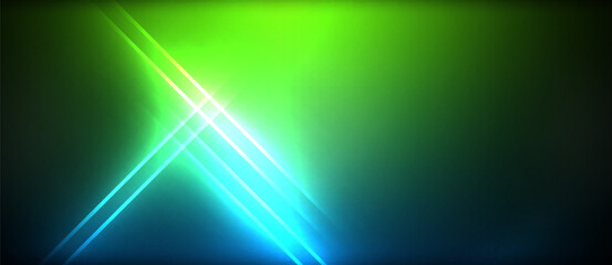 Naklejka premium Neon glowing circle rays, light round lines in the dark, planet style neon wave lines. Energetic electric concept design for wallpaper, banner, background