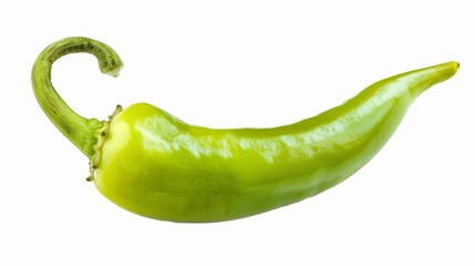 Close-up of a vibrant green chili pepper with a fresh green stem, isolated on a white background, studio lighting, perfect for food advertising