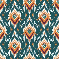  Ikat ethnic abstract beautiful art. Ikat seamless pattern in tribal, folk embroidery.