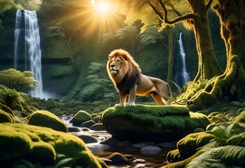 lion sitting by waterfall (86) - Powered by Adobe