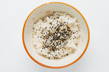 bowl with rice and black sesame