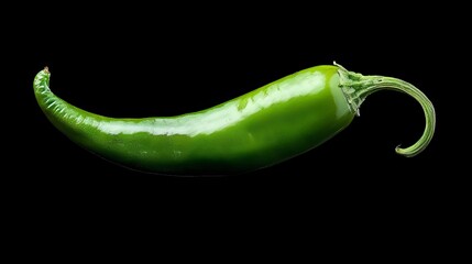 Green chili pepper with a vibrant stem, crisp detail, isolated, professional studio light, ideal for cookbook photography