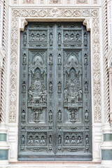 Florence, Italy - April 10, 2024: Florence cathedral with surrounding area full of tourists in...