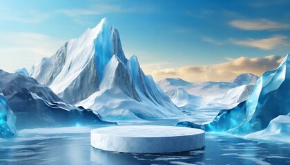 Ice podium background snow winter product platform cold mountain 3D