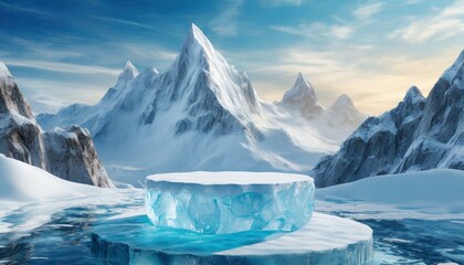 Ice podium background snow winter product platform cold mountain 3D