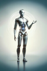 Naklejka premium Android robot, pose 31. Concentric white circles around work