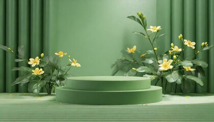  Background green podium product platform 3D display stage stand luxury.