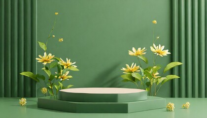  Background green podium product platform 3D display stage stand luxury.