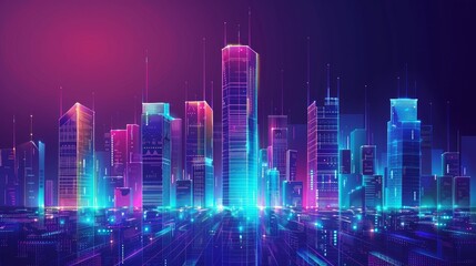 Concept of a futuristic digital city with high towers.

