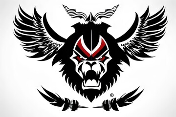 Fototapeta premium a flat vector style logo depicting An angry aboriginal chief for a sports team, rage, native, indian, indigenous, warrior