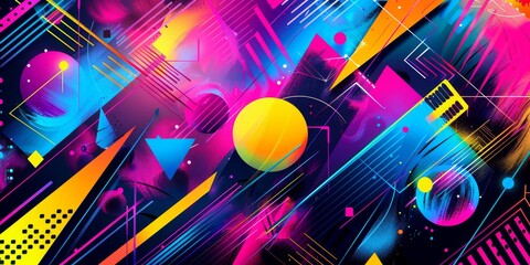 Vibrant abstract pattern background with geometric shapes and vivid colors. 