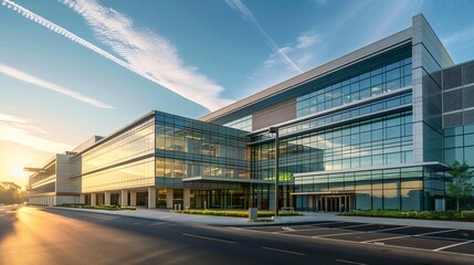 Obraz premium The hospital's exterior facade, designed with large windows to maximize natural light and ventilation.