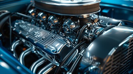 This image mockup showcases a powerful and sleek supercharged engine in all its glory, Generated by AI