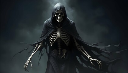 A skeletal figure emerging from the darkness the upscaled_3
