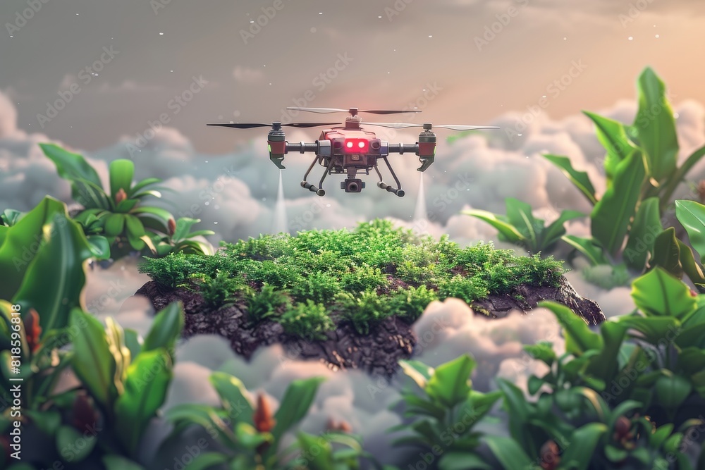 Poster modern agriculture with smart drones for precision crop management and sustainable farming using tec