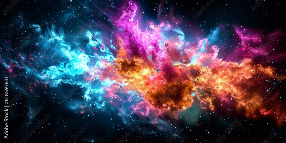 Canvas Prints exploding nebula on dark background, galaxy with nebula and stars in space. colorful space nebula