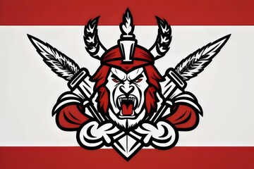 Obraz premium a flat vector style logo depicting An angry aboriginal chief for a sports team, rage, native, indian, indigenous, warrior