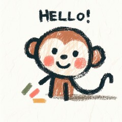 Child Drawing a Very Cute and Adorable Monkey