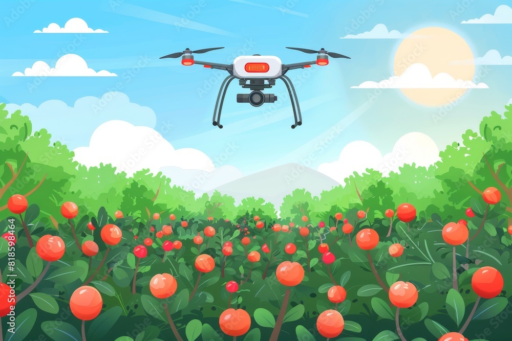 Poster modern agriculture with precision isometric sensors, drones, and vector technology for efficient wat