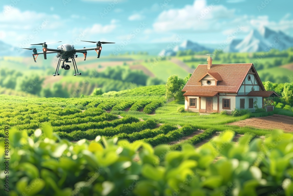 Poster farming systems with precision drone application and isometric sensors, using vector technology for 