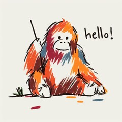 Child Drawing a Very Cute and Adorable Orangutan