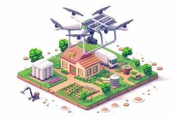 Precision agriculture with isometric sensors and drones, using vector technology for innovative water management and efficient fertilizing in vegetable gardens