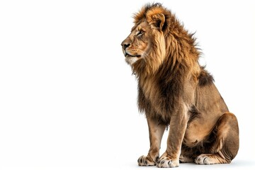Obraz premium a lion sitting on a white background looking at the camera