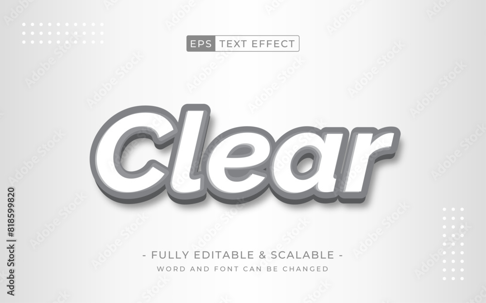 Poster 3d editable text effect clear. white template vector
