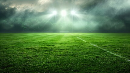 green soccer field under the glow of spotlights, the background of the winners