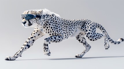 Elegant cheetah wearing augmented reality goggles