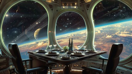Intimate dinner for two in a space station