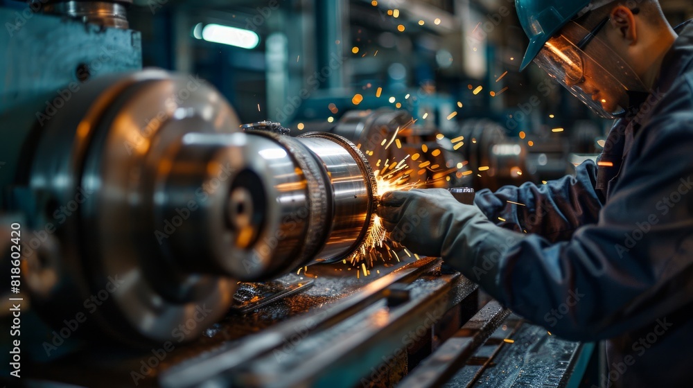 Poster an engineer troubleshoots production line issues, their problem-solving skills essential for maintai