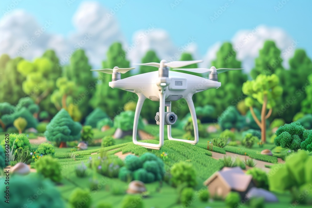Poster efficient farming with high tech drones and isometric sensors, using vector technology for precision