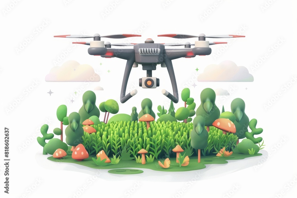 Poster modern farming with precision isometric sensors, drones, and vector technology for efficient water u