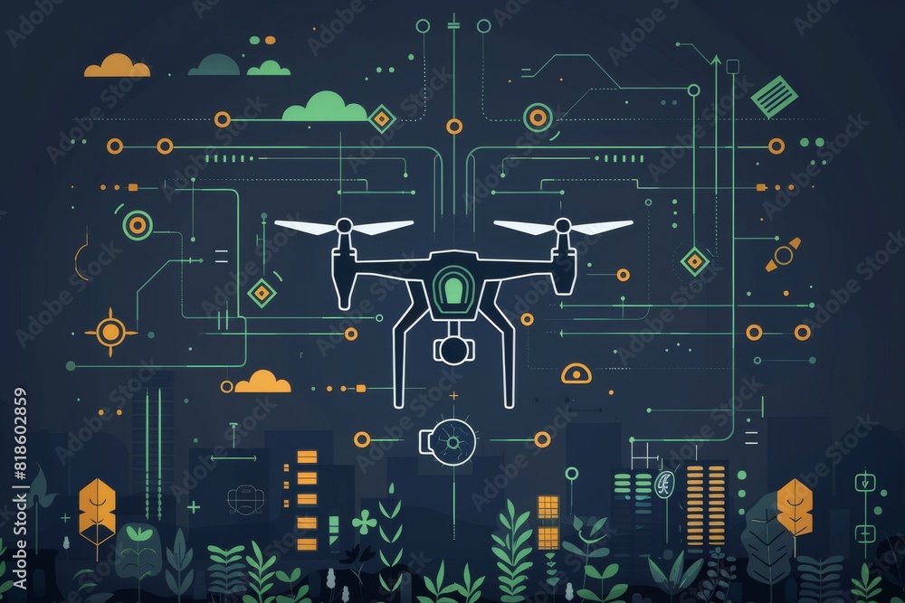 Poster efficient water management in farming with isometric sensors, drones, and vector technology for prec