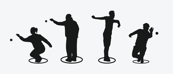 Petanque set silhouettes vector illustration.