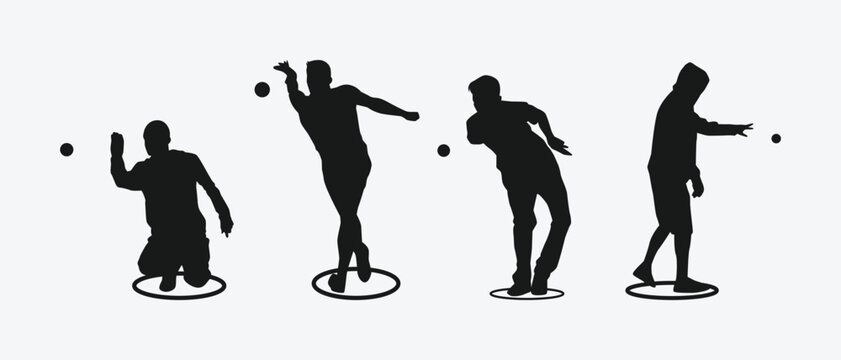 Petanque set silhouettes vector illustration.