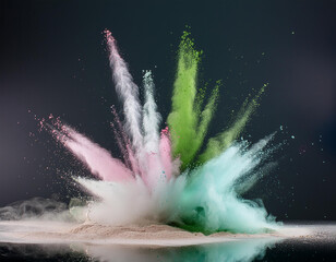 Explosion splash of colorful powder with freeze isolated on background