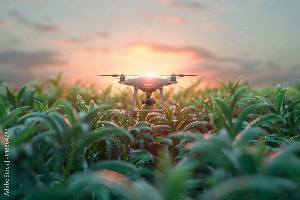 Aufkleber high tech agriculture with drone application and isometric sensors, using vector technology for prec