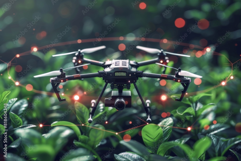 Poster efficient water management in farming with isometric sensors, drones, and vector technology for prec
