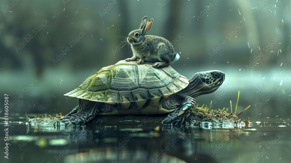 Wall mural Rabbit Rides on Turtle’s Back - Wall murals